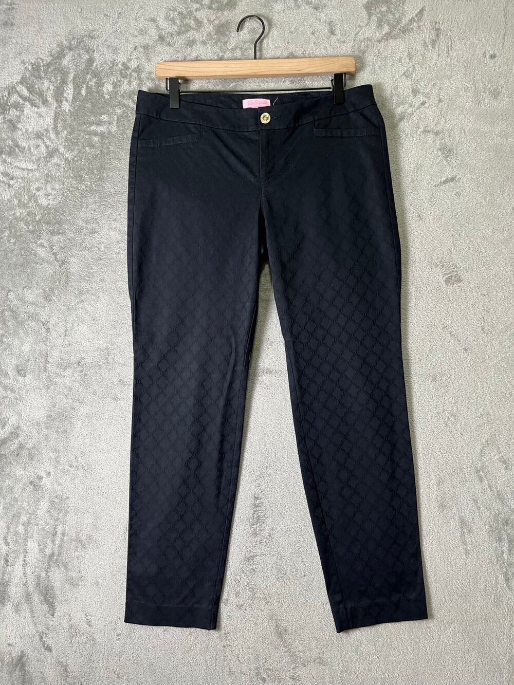 Lilly Pulitzer Kelly Textured Ankle Skinny Pants Black 8 Stretch Preppy Resort